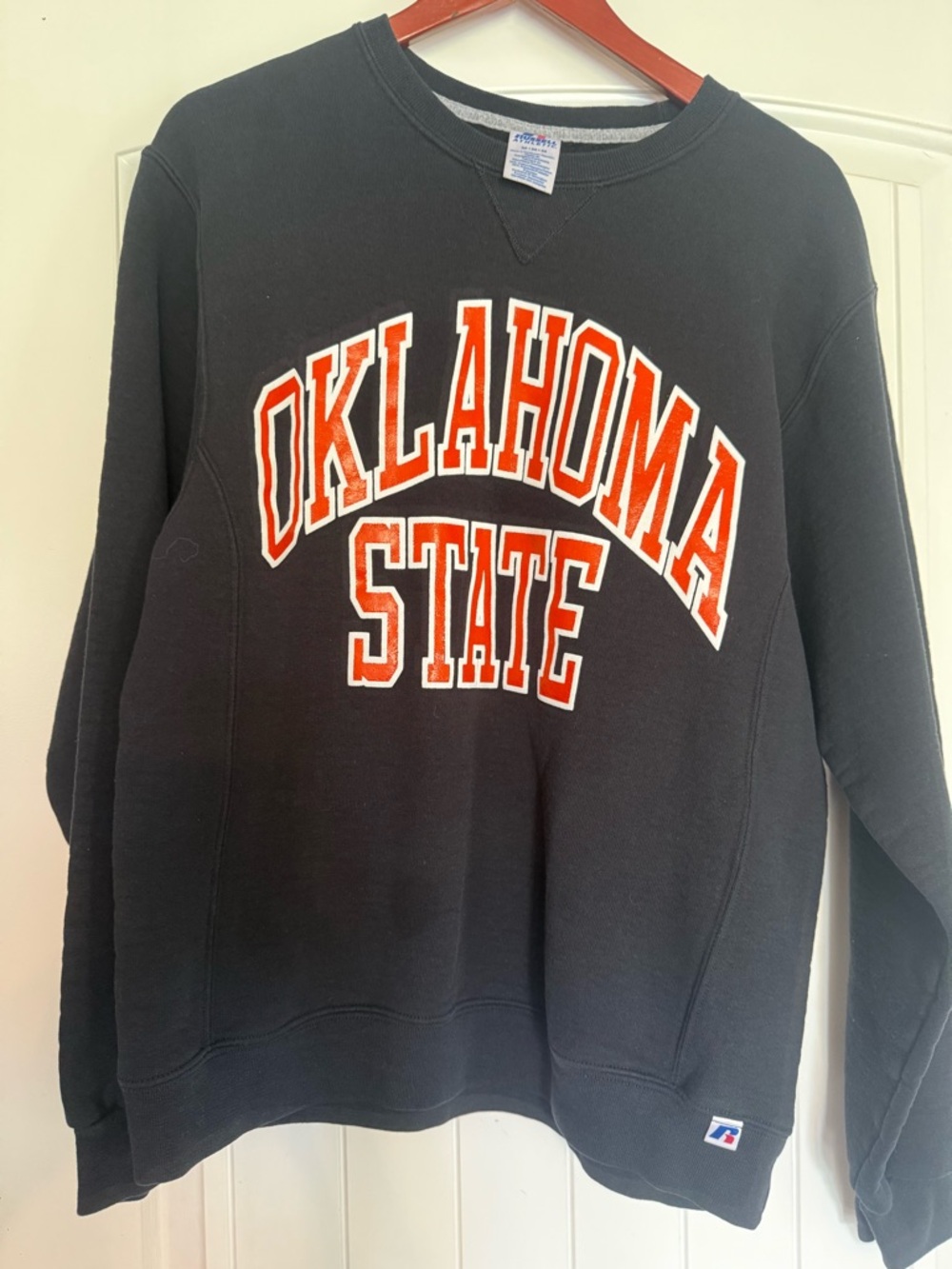Russell Athletic Black Sweatshirt with Orange Oklahoma State Lettering